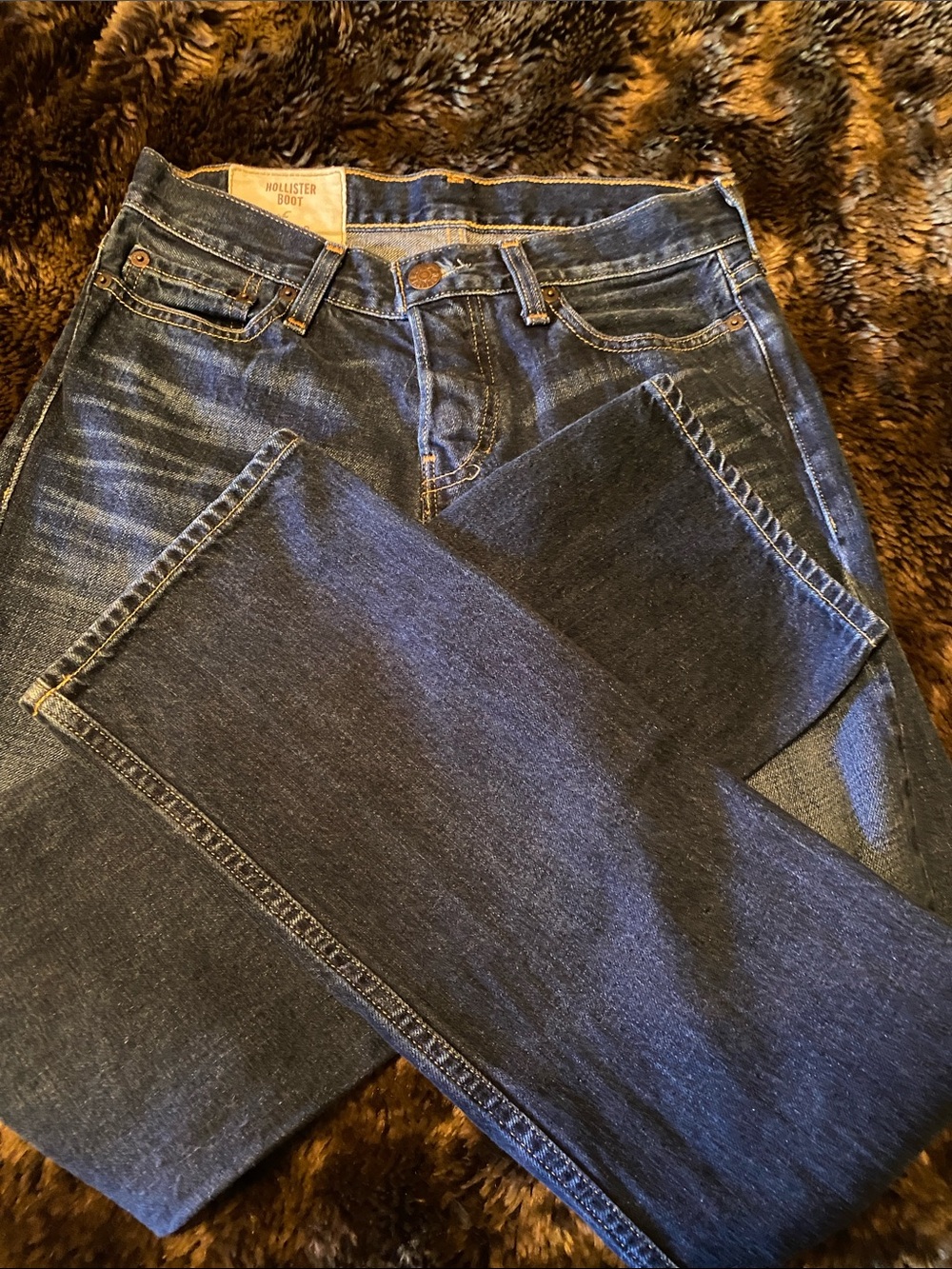 Hollister Men's Dark Blue Bootcut Jeans